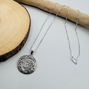 Sterling Silver Om Pendant Necklace-Celtic Circle 925 Silver, Yoga, Meditation